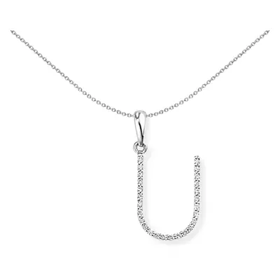 Jewelco London 18ct White Gold Pave Diamond Initial Charm Pendant Letter U 10mm x 18mm - INNR027