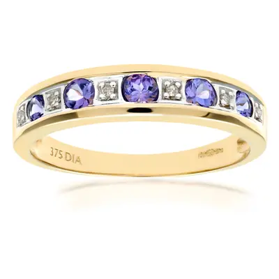 (J) Jewelco London 9ct Yellow Gold Tanzanite & Diamond Eternity Ring