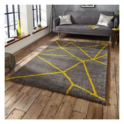 (120x170cm) Royal Nomadic Rugs in Grey Yellow Shaggy Thick Soft Abstract Diamond Carpets