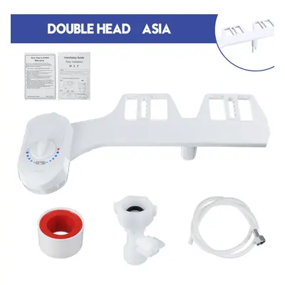 (Double Head Europe) Modes Nozzles Toilet Bidet Seat Attachment Water Pressure Spray Non-Electri