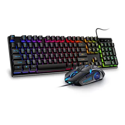 (Black & Silent) Keys USB Wired Gaming Keyboard and Mouse Set Waterproof Silent/Sound Changing B