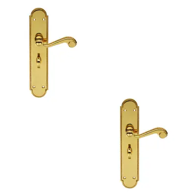 2x PAIR Beaded Pattern Handle on Bathroom Backplate x 50mm Polished Brass