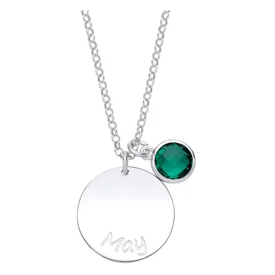 Jewelco London Ladies Sterling Silver Emerald-Green Checkerboard Button Cubic Zirconia Birthston