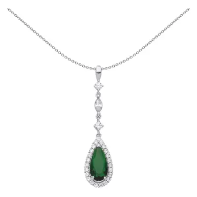 Jewelco London Ladies Sterling Silver Emerald-Green Pear Cut Cubic Zirconia Tears of Joy Halo Pe