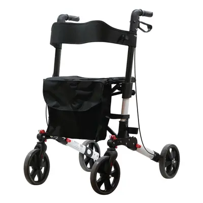 White Aluminium Wheel Rollator Walking Aid - Flat Folding - 136kg Weight Limit