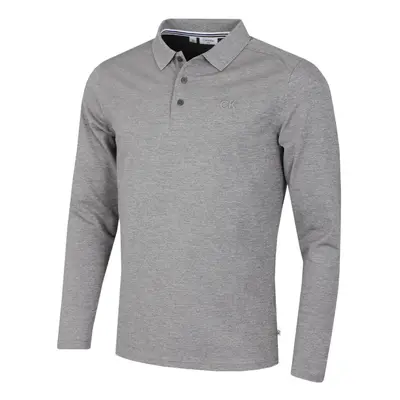 (XXXXXL, Grey Marl) Calvin Klein Mens Long Sleeve Stretch Campus Golf Polo Shirt