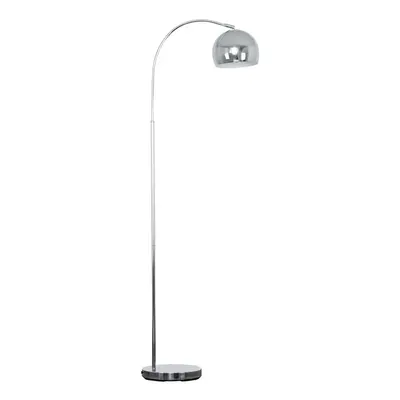 Designer Style Polished Chrome Stem Floor Lamp with a Polished Chrome Arco Style Metal Dome Ligh