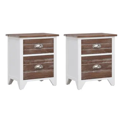 vidaXL Nightstand pcs with Drawers Brown and White Bedroom Bedside Cabinet