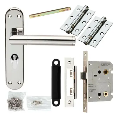 Door Handle & Bathroom Lock Pack Chrome Straight Round Bar Thumb Turn Backplate