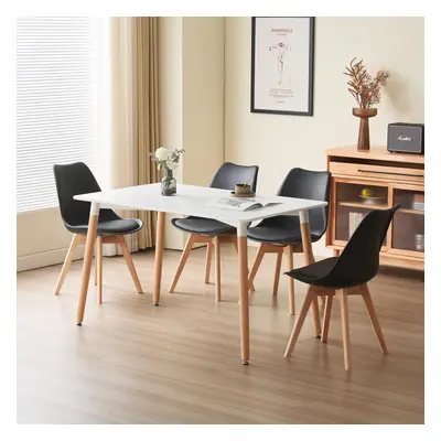 (Black Chairs) Piece Dining Set With White Wooden Top And Chairs In Black Grey Or White