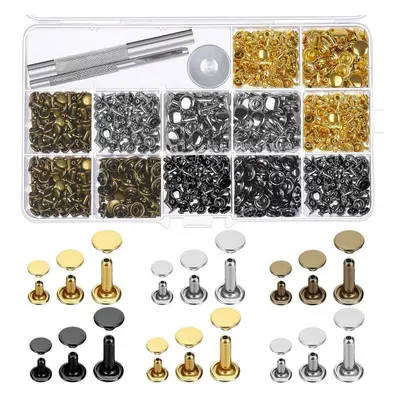 420+3 Sets Leather Craft Double Cap Rivets Tubular Metal Studs Fixing Tools Kit