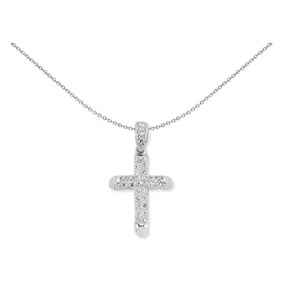 Jewelco London Unisex Rhodium Plated Sterling Silver CZ Bevelled Cap Cross Pendant Necklace inch