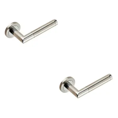 2x PAIR Mitred Round Bar Lever Ringed Design Conceled Fix Polished Satin Steel