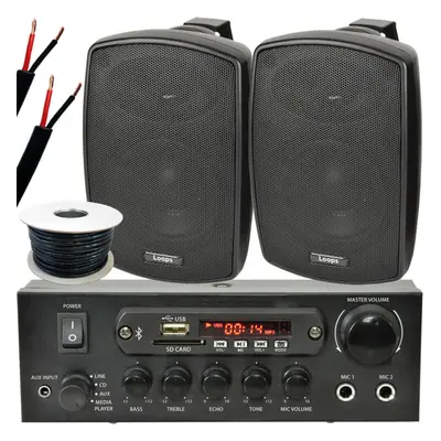 Outdoor Bluetooth Speaker Kit 2x 60W Black Stereo Amplifier Garden BBQ Parties