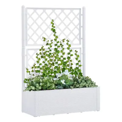 vidaXL Garden Raised Bed with Trellis and Self Watering System White Planter