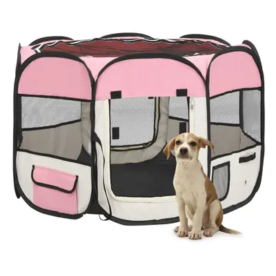 vidaXL Foldable Dog Playpen with Carrying Bag Pink 90x90x58 cm Pet Run Cage