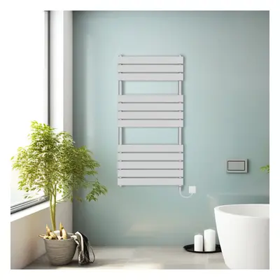 (Chrome, 1200x600mm) Prefilled Electric Heated Towel Rail Radiator Flat Panel Warmer Ladder