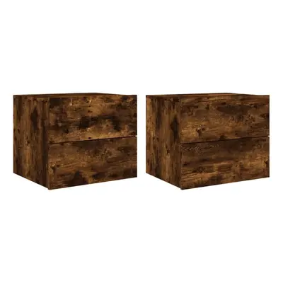 (smoked oak, pcs) vidaXL Wall-mounted Bedside Cabinets with LED Lights Nightstand Wall Units