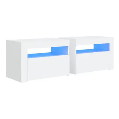 vidaXL 2x Bedside Cabinets with LEDs White Nightstand End Table Bed Cabinet