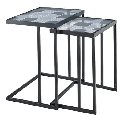 Nesting Coffee Tables C-Shaped Side Tables Metal Frame Glass Top Living Room New