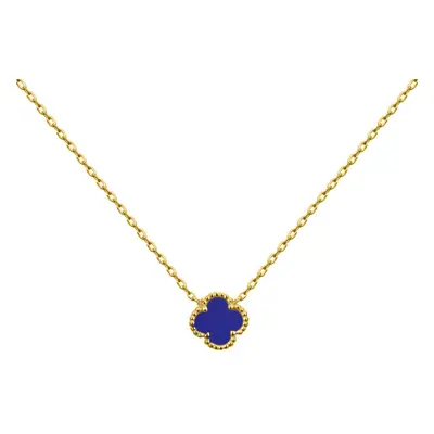 Jewelco London 14k Gold-plated Silver Blue Clover Agate Bead Edge Lucky Charm Pendant Necklace 1