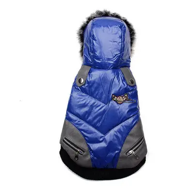 (Blue, S) Pet Dog Winter Poly Urethane Hooded Wadded Warm Cotton Coat Jacket