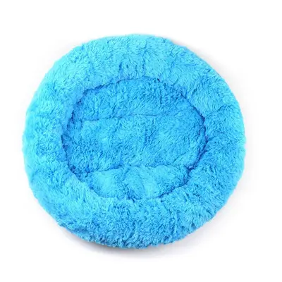 (Blue) 55CM Lu*ury Shag Warm Fluffy Pet Dog Puppy Round Fur Donut Cushion Mat Pet Bed