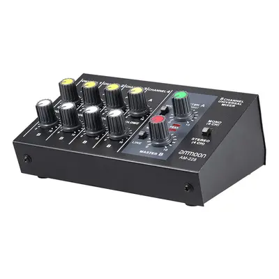 (US Plug) Ultra-compact Low Noise Channels Metal Mono Stereo Audio Sound Mixer with Power Adapte