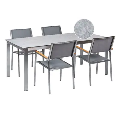 4 Seater Garden Dining Set Grey Glass Top with Grey Chairs COSOLETO/GROSSETO