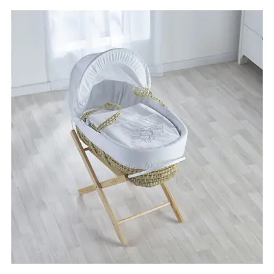 White Teddy Wash Day Palm Moses Basket & Folding Stand - Opal Natural