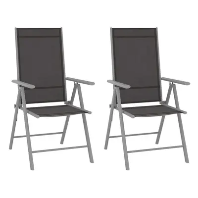 vidaXL 2x Folding Garden Chairs Textilene Black Outdoor Dining Recliner Seat