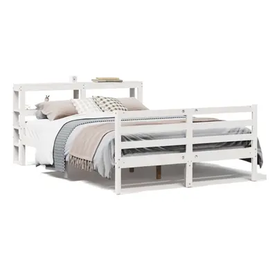 vidaXL Bed Frame with Headboard Bed White 135x190 cm Double Solid Wood Pine