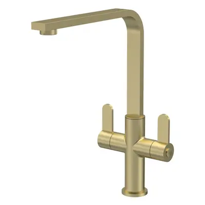 Kitchen Mono Mixer Tap with Lever Handles, 302mm - Brushed Brass