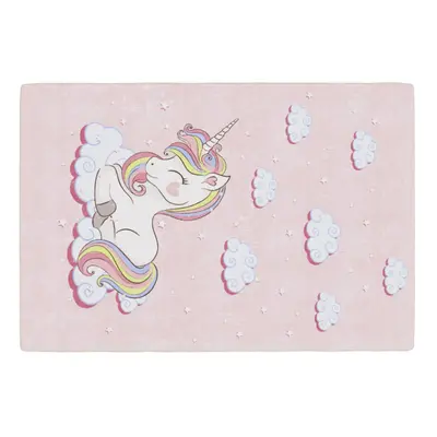 (pink) vidaXL Kids' Rug Washable Anti Slip Soft Floor Mat Area Carpet Rug Unicorn