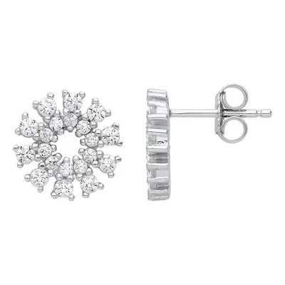 Jewelco London Ladies Sterling Silver Cubic Zirconia Snowflake Cluster Stud Drop Earrings - GVE8