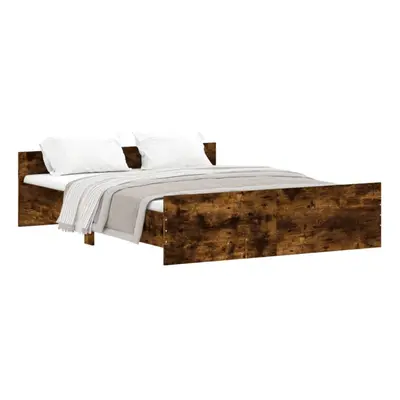 (smoked oak, x cm) vidaXL Bed Frame with Headboard and Footboard Mattress Foundation Bed Base