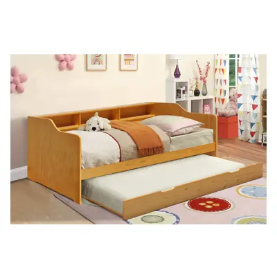 (Caramel, With x Kerri Mattress) 3ft Wooden Bed with Trundle, Grey, White or Caramel With Shelvi