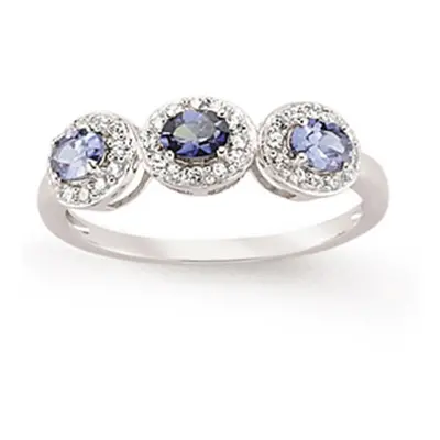 (M) Jewelco London Rhodium Plated Sterling Silver Blue and White Oval and Round Brilliant Cubic 