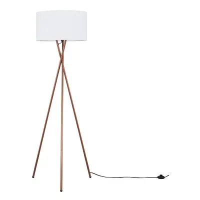 Modern Copper Metal Tripod Floor Lamp with a White Cylinder Shade