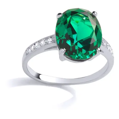 (K) Jewelco London Sterling Silver CZ & Created Emerald Fancy Solitaire Ring Cocktail Ring - GVR