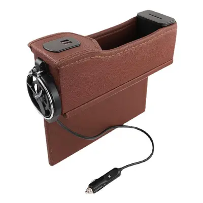 (Coffee) Car Seat Gap Storage Box Multifunctional Left/ Right USB Charging Leather