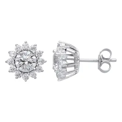 Jewelco London Ladies Sterling Silver Cubic Zirconia Sunshine Cluster Solitaire Stud Earrings - 