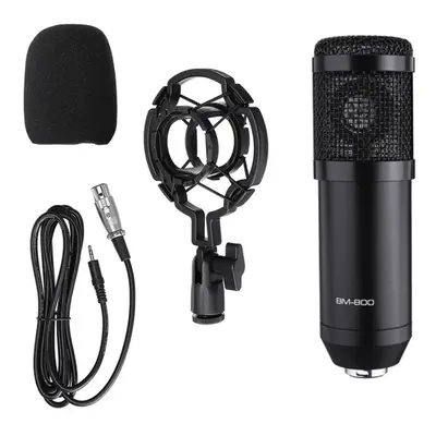 (Black) Professional Studio Condenser Microphone 3.5mm Wired Sound Recording For Computer Karaok