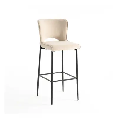 (Beige) LILY VELVET BAR STOOL PADDED SEAT METAL LEGS (Grey)