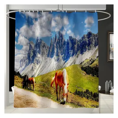 (A) 4/3/1PCS Horse Bathroom Rug Shower Curtain 4pcs Skidproof Toilet Lid Cover Bath Mat Rug Set