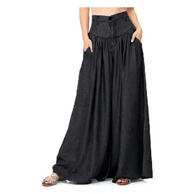 (Black, 4XL) Wide Leg Casual Pure Color Side Pocket Trousers Baggy Pants