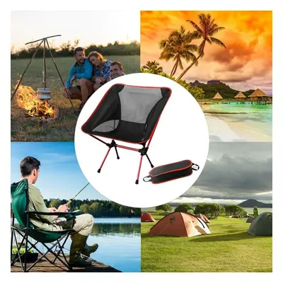 (Red) Portable Folding Camping Chair Beach Hiking Picnic Seat Extended Fishing Tools Chair For T