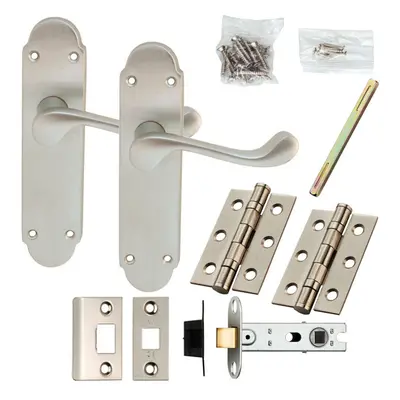 Door Handle & Latch Pack Satin Chrome Victorian Upturned Scroll Backplate