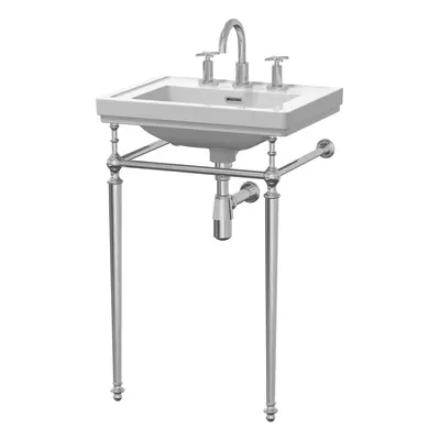 Traditional Tap Hole Fireclay Basin with Luxury Wash Stand & Bottle Trap - 500mm - Chrome