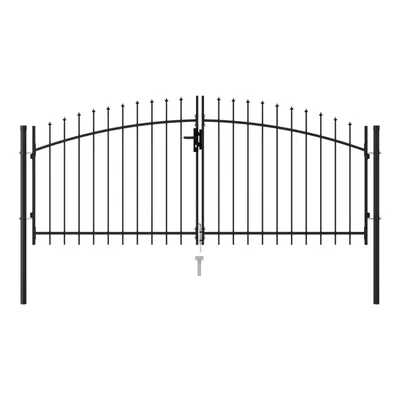 vidaXL Fence Gate Double Door with Spike Top Steel 3x1.25m Black Patio Barrier